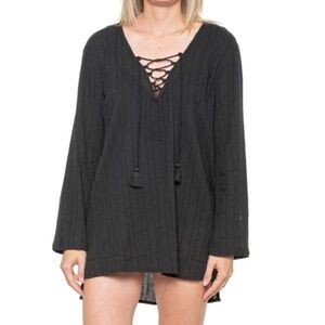 2/$25 SALE Billabong Black Lace-Up Beach Cover-Up Dress  Long Sleeve Boho Small
